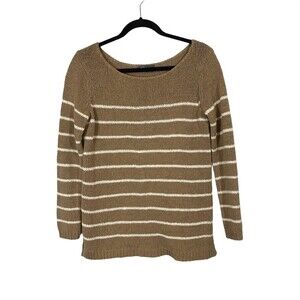 Vince Beige Stripe Womens Medium Pullover Chain Knit Comfort Sweater